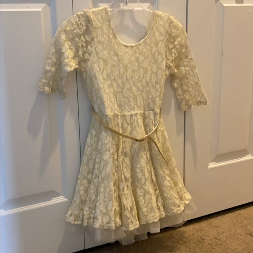 Girls cream & gold  lace dress